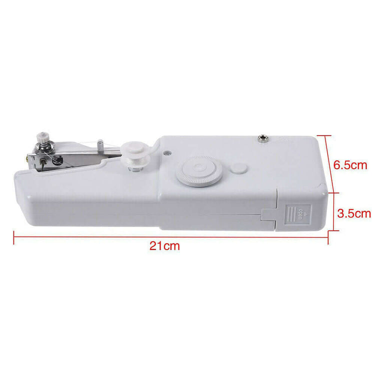 Compact Handheld Sewing Machine with measurements for quick fixes on the go
