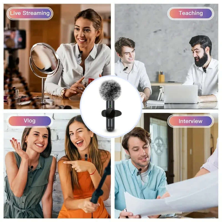 Wireless Lavalier Microphone for live streaming, teaching, vlogging, and interviews with crystal-clear audio.