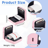 PeriPage Pocket Printer showing dimensions, roll of paper, thermosensitive print head, USB connection, weight of 158g