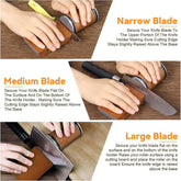 Guide to using the Rolling Knife Sharpener for narrow, medium, and large blades with detailed instructions.
