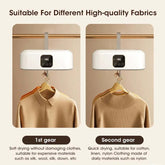 Electric Travel Clothes Dryer showing soft drying for delicate fabrics and quick drying for durable materials.