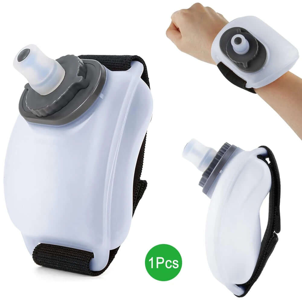 Wrist Water Bottle wrapped around a wrist, perfect for convenient hydration on the go.