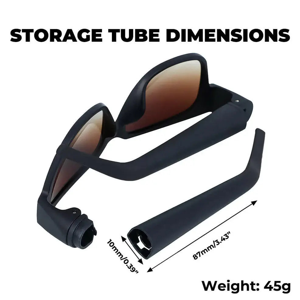 Hidden Storage Sunglasses with detachable storage tube, dimensions 10mm x 87mm, weight 45g, perfect for secret storage.