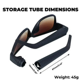 Hidden Storage Sunglasses with detachable storage tube, dimensions 10mm x 87mm, weight 45g, perfect for secret storage.
