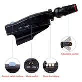 Golf Laser Putting Trainer with control switch buttons, mode switch, adjustable pointer, and battery storage features.