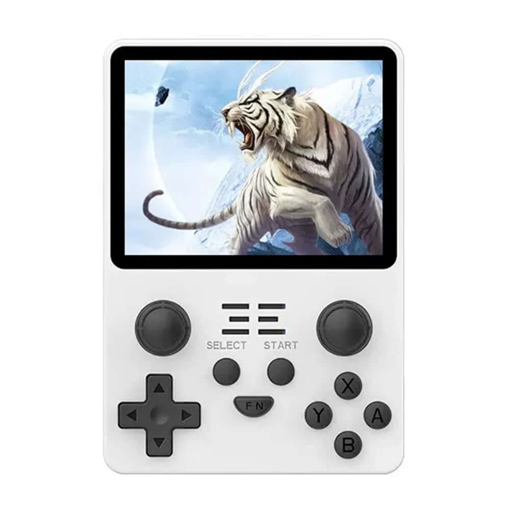 Handheld Game Console RK3326 displaying tiger on screen for retro gaming