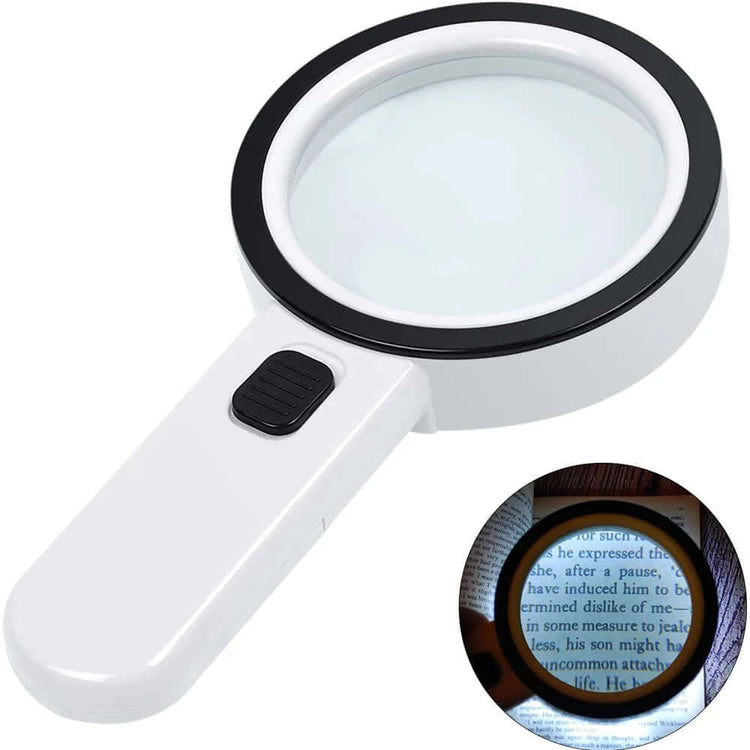 30X LED Magnifying Glass showing clear text, ideal for reading in low light conditions.