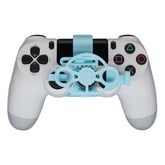 Mini Steering Wheel Game Controller Attachment on a PS4 controller for enhanced racing experience.