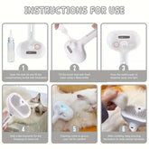 Instructions for use of Pet Steam Brush to groom, detangle, and de-shed pets effortlessly.