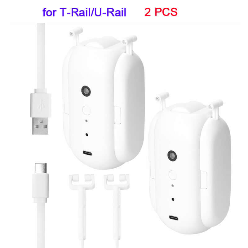 Smart Curtain Robot for T-Rail and U-Rail shown with USB cables, 2 pieces