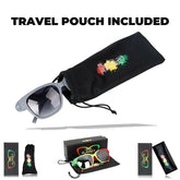 Hidden Storage Sunglasses with travel pouch, showcasing style and functionality.