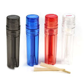 All in One Tobacco Grinder in black, blue, red, and clear with fill tools on the side.