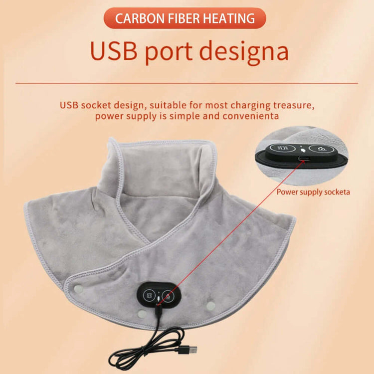 Electric Heated Neck & Shoulder Wrap showcasing USB port for easy charging with carbon fiber heating feature.