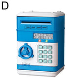 Kids Digital Safe Money Bank in blue with password keypad and LED lights for kids to save money.