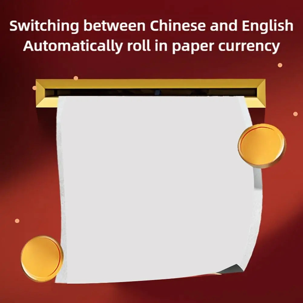 Kids Digital Safe Money Bank features rolling paper currency in Chinese and English with coins.