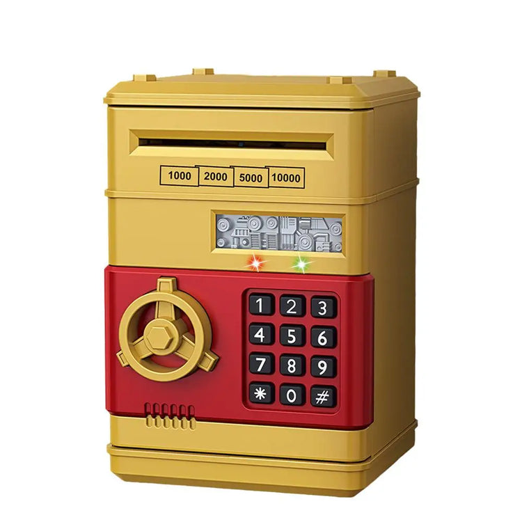 Kids Digital Safe Money Bank featuring a colorful design with a keypad and bill slot for secure savings.